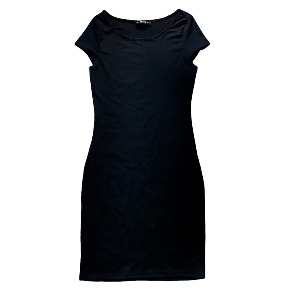 Black Spandex Form Fitting Cap Sleeve T-Shirt Dress XS NEW